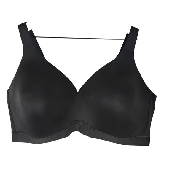 Cacique 46DD Lightly Lined No Wire Black Bra Mesh Insert Plus Support Comfort - Picture 1 of 6